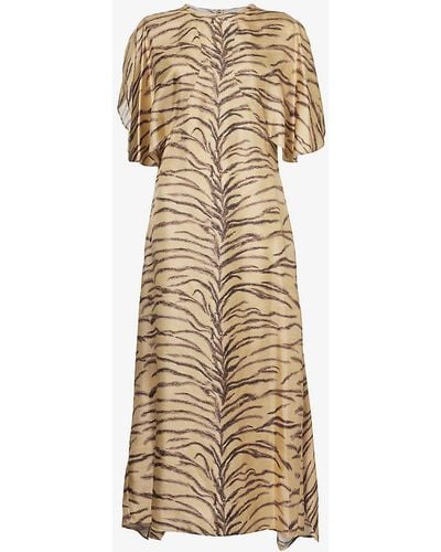 Stella McCartney Animal-print Relaxed-fit Silk Midi Dress - Natural