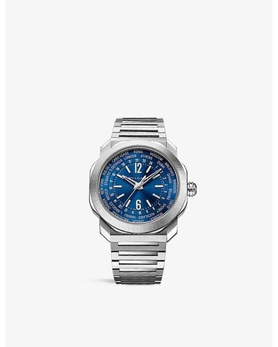 BVLGARI Oc41c3sswt Octo Roma Worldtimer Stainless-steel Automatic Watch - Blue