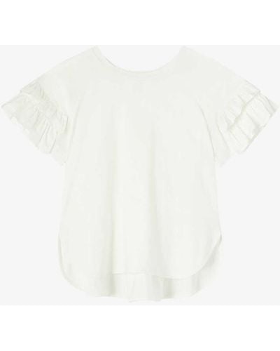 LK Bennett Allie Frill-sleeve Cotton T-shirt - White