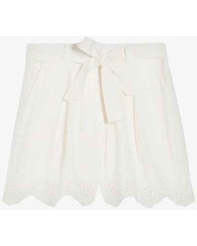 Claudie Pierlot Scalloped-trim Belted-waist Linen-blend Shorts - White