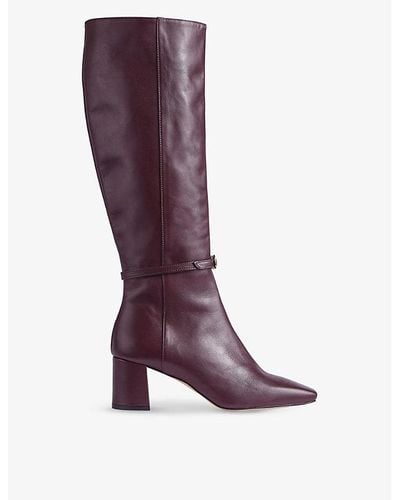 LK Bennett Sylvia Buckle-embellished Leather Heeled Boots - Purple