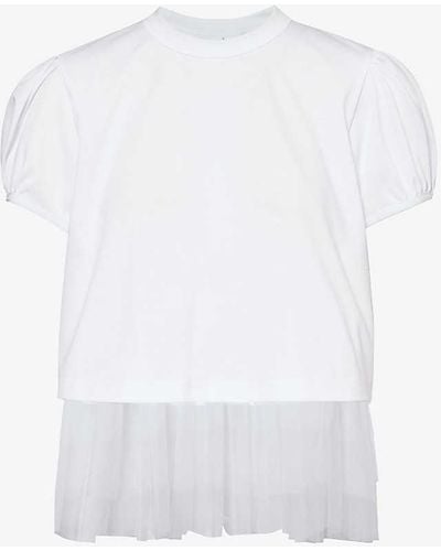 Noir Kei Ninomiya Ruffle-trims Short-sleeve Cotton-jersey T-shirt - White