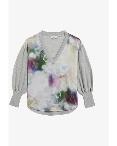 Ted Baker Beatric Floral-print Woven Jumper - Grey