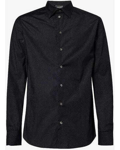 Emporio Armani Slim-fit Long-sleeved Cotton Shirt - Blue