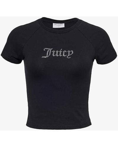 Juicy Couture Diamante-embellished Cropped Cotton-jersey T-shirt - Black