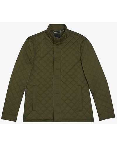 Ted Baker Diamond-quilt Funnel-neck Shell Jacket - Green