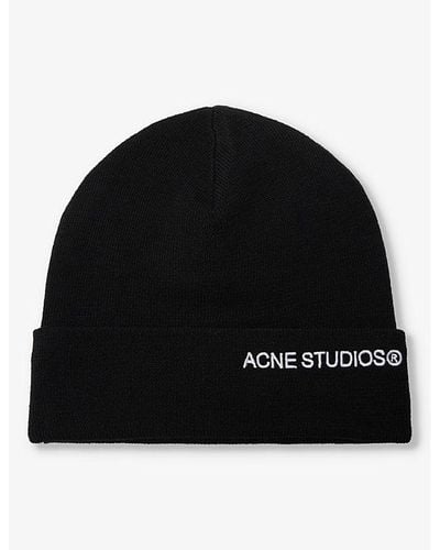 Acne Studios Brand-embroidered Folded-brim Wool-blend Beanie - Black