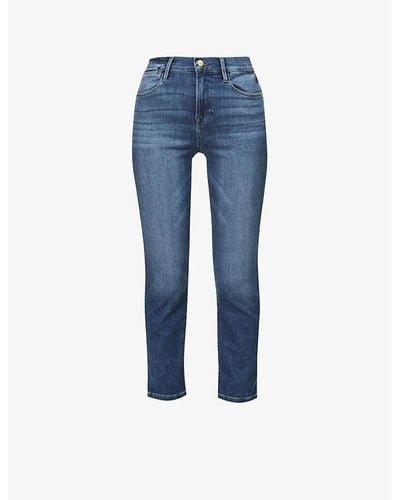 FRAME Le High Straight High-rise Slim-fit Cotton-twill Jeans - Blue