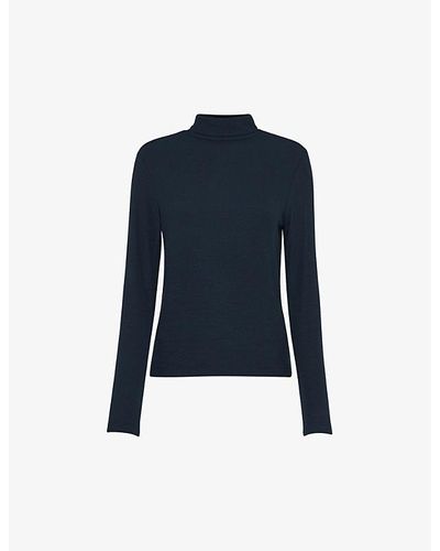 Whistles Vy Ribbed Polo-neck Stretch-woven Top - Blue
