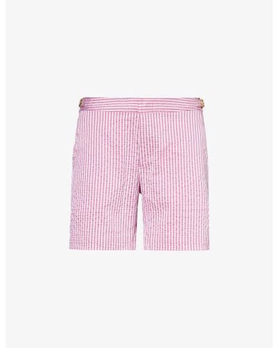 Orlebar Brown Bulldog Stripe-print Regular-fit Stretch-woven Shorts - Pink