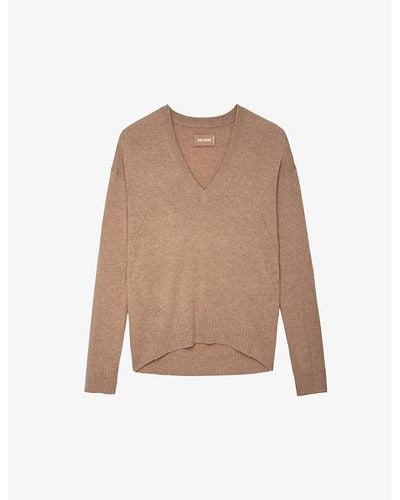 Zadig & Voltaire Vivi V-neck Long-sleeve Cashmere Sweater - Natural