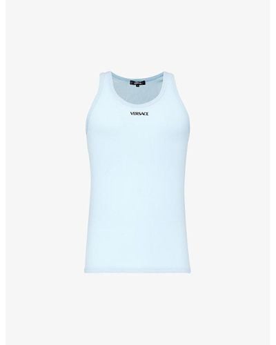 Versace Brand-embroidered Stretch-cotton Vest Top - Blue