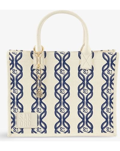 Sandro Kasbah Graphic-print Cotton-blend Tote Bag - Blue
