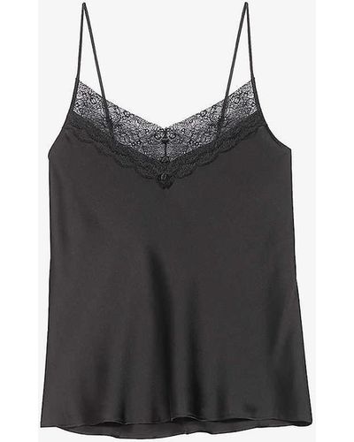 Maje Leana Lace-trim Relaxed-fit Silk Camisole Top - Black