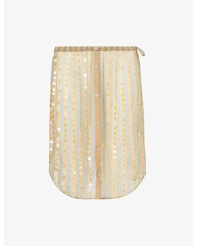 Dries Van Noten Striped Sequin-embellished High-rise Silk Mini Skirt - Natural
