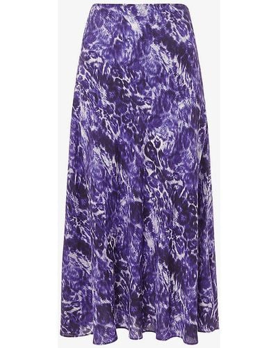 Whistles Glossy Leopard-print Woven Bias-cut Midi Skirt - Purple