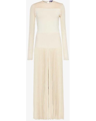 Ralph Lauren Panelled Pleated Slim-fit Knitted Jumpsuit - Natural