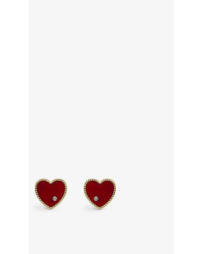 Yvonne Léon Heart 9ct Yellow-gold, 0.02ct Brilliant-cut Diamond And Red Agate Stud Earrings - White