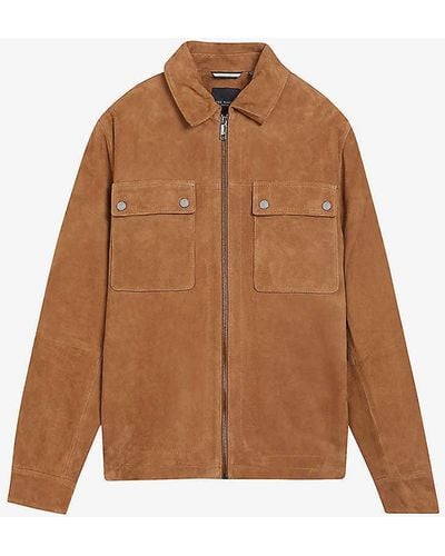 Ted Baker Thierry Regular-fit Suede Shacket - Brown