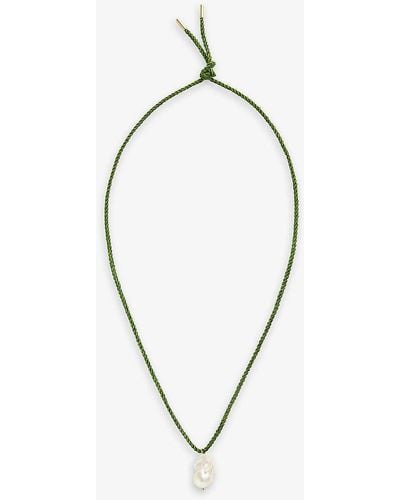 SANDRALEXANDRA Baroque Pearl And Silk Cord Pendant Necklace - Metallic