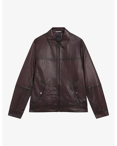 Ted Baker Jerem Classic-collar Leather Jacket - Brown