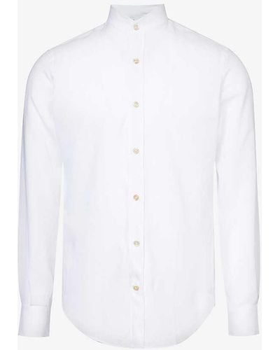 Eleventy Mandarin-collar Regular-fit Linen Shirt - White