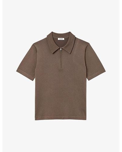 Sandro Zipped Stretch-woven Polo Shirt - Brown