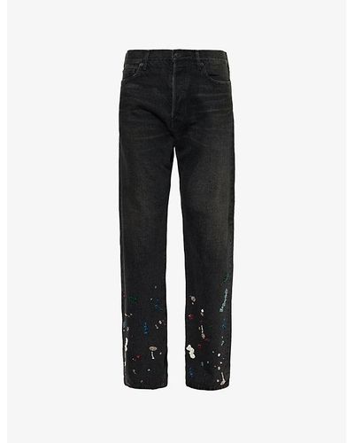 Undercover Embroidered Bead-design Regular-fit Straight-leg Jeans - Black
