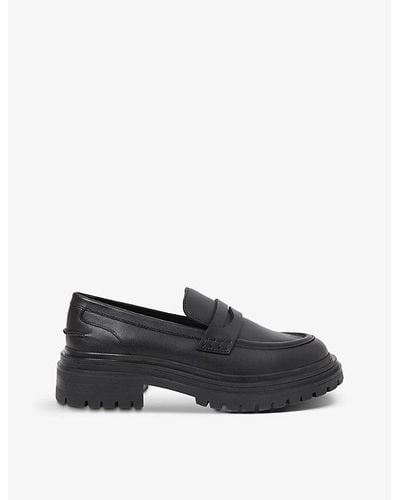 Reiss Adele Chunky Cleated-sole Leather Loafers - Black