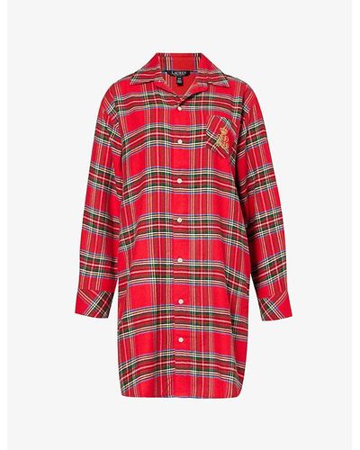 Lauren by Ralph Lauren Checked Logo-embroidered Cotton-blend Sleepshirt