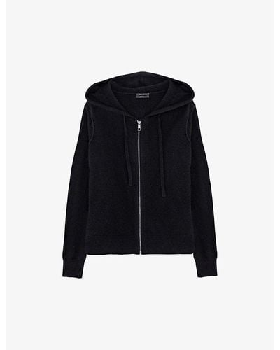 IKKS Pointelle-knitted Hooded Cashmere Cardigan - Black