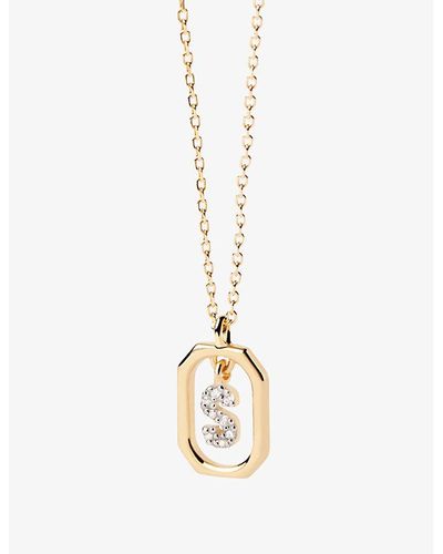 Pdpaola Letter S Mini 18ct Yellow -plated Sterling-silver And Zirconia Pendant Necklace - Metallic
