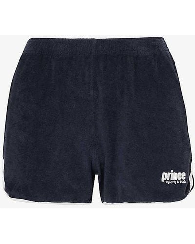 Sporty & Rich X Prince Brand-patch Terry-towelling Cotton-jersey Shorts X - Blue