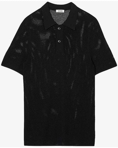 Sandro Open-work Relaxed-fit Stretch-knit Polo X - Black