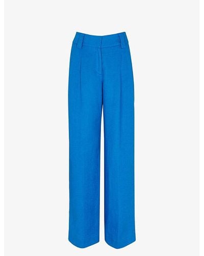 Whistles Leonie Straight-leg Mid-rise Linen Pants - Blue