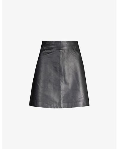 Whistles A-line Leather Mini Skirt - Black