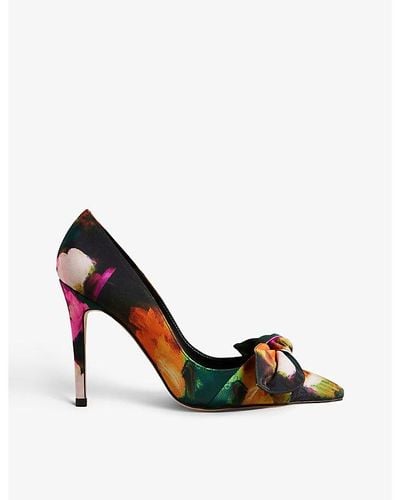 Ted Baker Ryoh Art-print Bow-embellished Satin Court Shoes - White