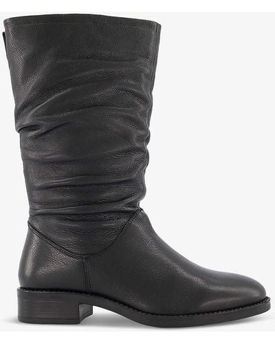 Dune Tyling Ruched-top Leather Calf Boots - Black