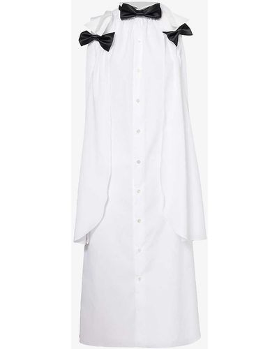 Noir Kei Ninomiya Bow-embellished Sleeveless Cotton-poplin Coat - White