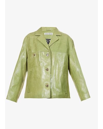 Saks Potts Nord Single-breasted Leather Blazer - Green