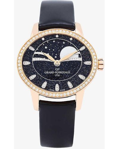 Girard-Perregaux 80496d52a751-ck4a Cat's Eye Celestial Rose Gold, Stainless Steel, Leather And Diamond Watch - Blue