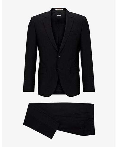 BOSS Single-breasted Slim-fit Stretch-virgin Wool Suit - Black
