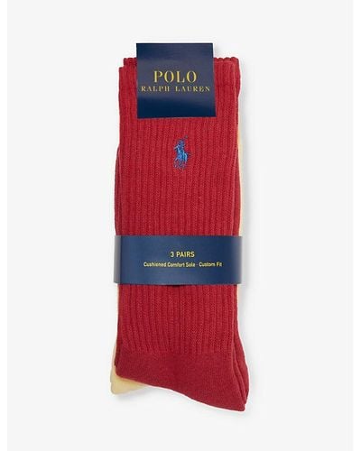 Polo Ralph Lauren Logo-embroidered Crew-length Pack Of Three Cotton-blend Socks