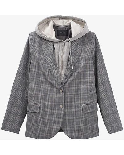 IKKS Check-print Hooded Stretch-woven Blazer - Grey
