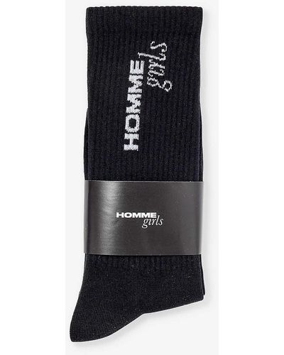 HOMMEGIRLS Brand-print Ribbed-trim Cotton-blend Socks - Black