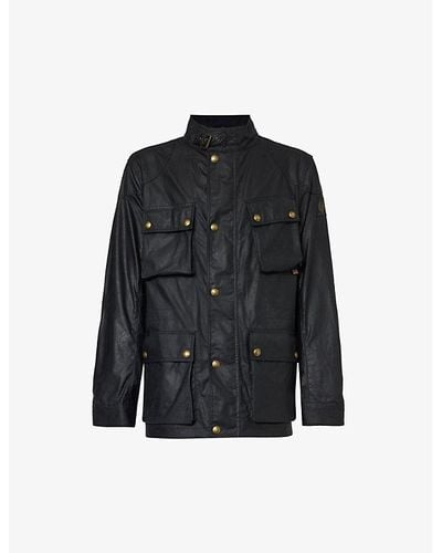 Belstaff Dark Vy Fieldmaster Stand-collar Brand-patch Waxed-cotton Jacket - Black