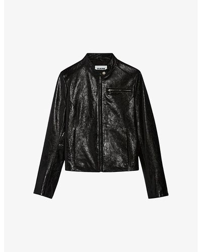 Claudie Pierlot Stand-collar Slim-fit Leather Jacket - Black