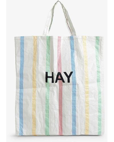 Hay Candy Stripe Xl Plastic Shopping Bag - White