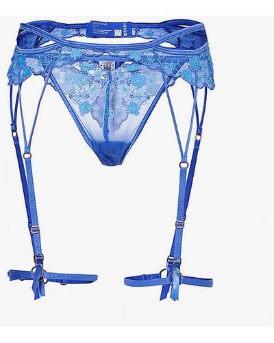 Lounge Underwear Tyra Floral-embroidered Two-piece Lace Set - Blue