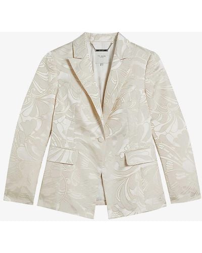 Ted Baker Majia Single-breasted Graphic-jacquard Blazer - White